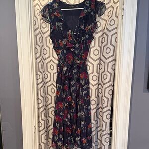 Ralph Lauren Black Label Navy and Red Floral Midi Dress